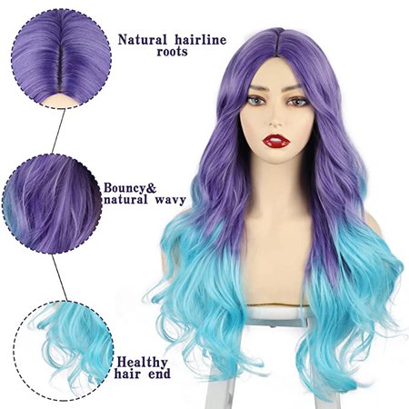 Amazon.com: AISI BEAUTY Ombre Long Costume Wavy Synthetic Wig Pink to Blue to Green Color for Cosplay Girls and Women Party or Daily Use Wig : Clothing, Shoes & Jewelry
