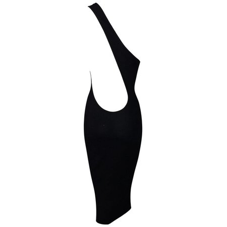 S/S 2000 Gucci Tom Ford One Shoulder Black Knit Plunging Back Bodycon Dress For Sale at 1stdibs