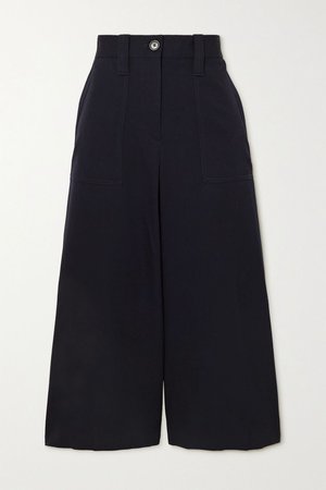Navy Cropped wool-twill wide-leg pants | JW Anderson | NET-A-PORTER