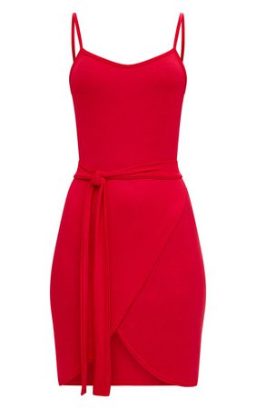 RED STRAPPY TIE WRAP FRONT BODYCON