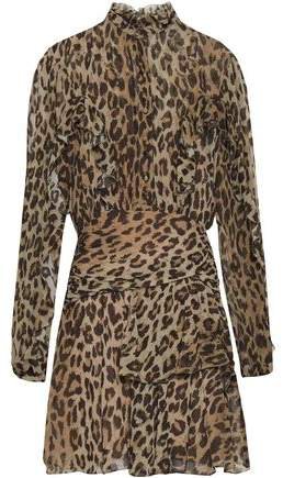 Ruffled Leopard-print Silk-georgette Mini Dress