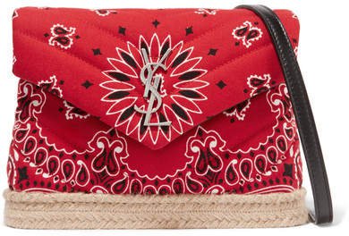Loulou Toy Leather And Jute-trimmed Quilted Printed Cotton Shoulder Bag - Red
