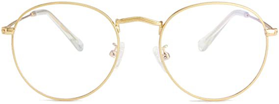 Blue Light Blocking Glasses for Women Men Retro Round Clear Lens Eyeglasses (Gold): Clothing