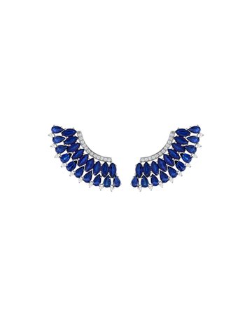 Hueb Mirage 18k White Gold Blue Sapphire and Diamond Pave Earrings | Neiman Marcus