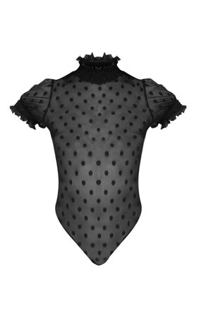Black Sheer High Neck Mesh Polka Dot Bodysuit | PrettyLittleThing USA