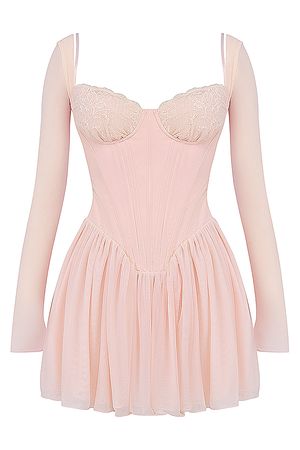 Clothing : Mini Dresses : 'Vivi' Soft Peach Corset Mini Dress