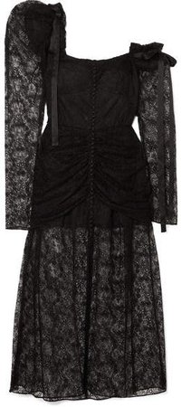 Haman One-shoulder Ruched Lace Midi Dress - Black