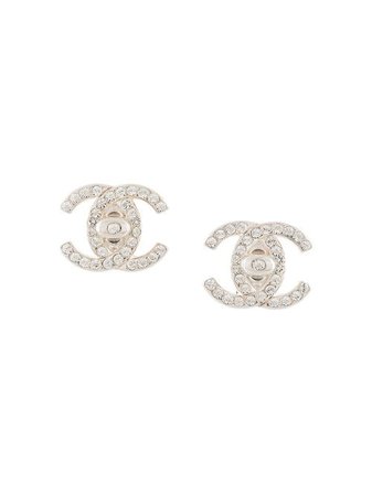 Shop silver Chanel Pre-Owned 1997 rhinestone CC turn-lock earrings with Express Delivery - Farfetch