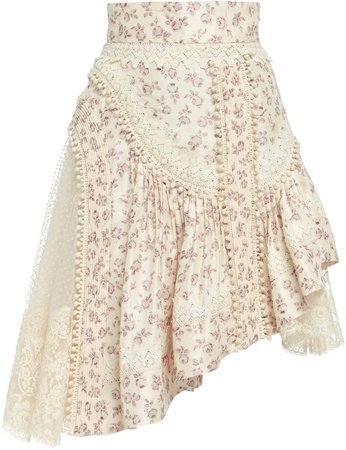 Sabotage Asymmetric Floral-Print Silk Skirt