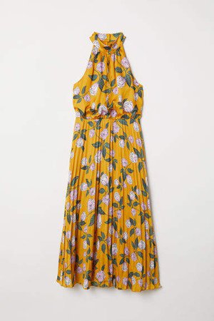 Satin Halterneck Dress - Yellow