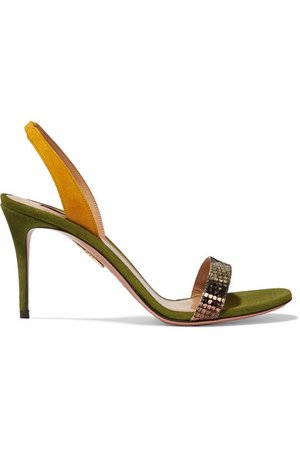 Aquazzura | So Nude 85 color-block suede and snake-effect leather slingback sandals | NET-A-PORTER.COM