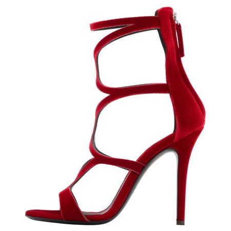 Giuseppe Zanotti NEW Red Velvet Strappy Evening Sandals Heels in Box For Sale at 1stDibs
