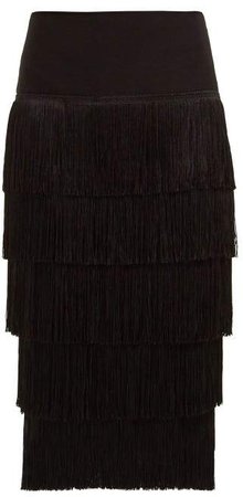 Fringed Pencil Skirt - Womens - Black