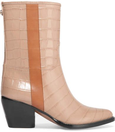 Vinny Croc-effect Leather Ankle Boots - Neutral