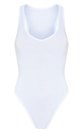Essential White Cotton Racer Back Bodysuit | PrettyLittleThing USA