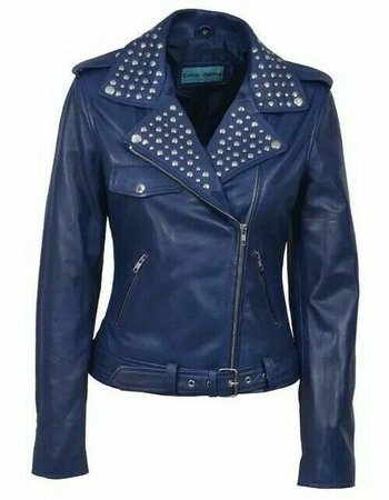 Ladies 4326 Blue Studded Rock star Very Sexy Biker Style Awesome Leather Jacket | eBay