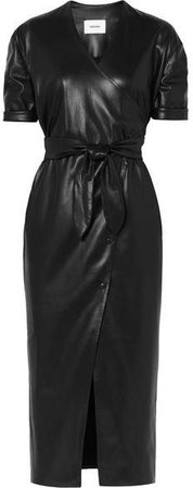 Nanushka - Penelope Vegan Faux Leather Wrap Midi Dress - Black