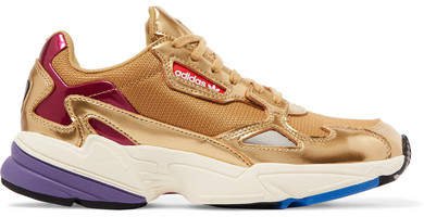 Falcon Metallic Mesh And Faux Leather Sneakers - Gold