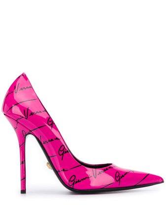 Pink Versace Logo Print Pumps | Farfetch.com