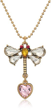 Betsey Johnson Stone Dragonfly Pendant & Heart Stud Earrings Set, Pink, One Size: Clothing