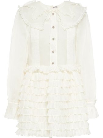 Miu Miu sheer ruffled flared mini dress white MF4046957 - Farfetch