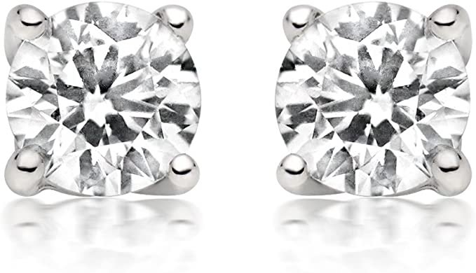 Amazon.com: 1/4ct tw Diamond Stud Earring in 14k White Gold (White): Clothing, Shoes & Jewelry