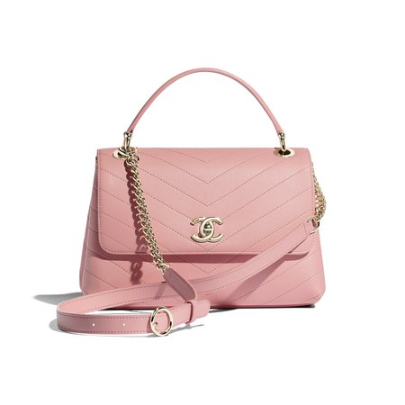 Grained Calfskin & Gold-Tone Metal Pink Small Flap Bag with Top Handle | CHANEL US