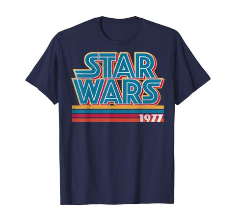 Amazon.com: Star Wars Super Retro Striped Logo 1977 Graphic T-Shirt T-Shirt: Clothing