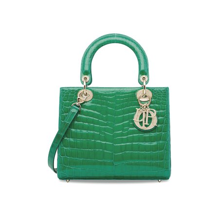 shiny mint green crocodile lady dior bag with gold crystal hardware