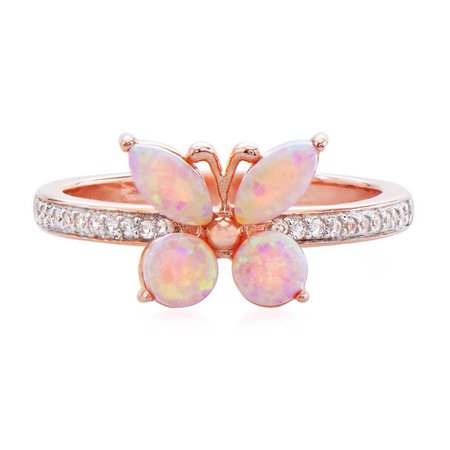 Lab-Created Pink Opal & White Sapphire Butterfly Ring in 18K Rose Gold | Helzberg Diamonds