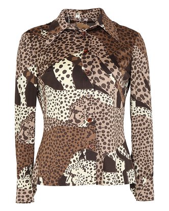 70s Brown Leopard Print Blouse- M | Clothing | Rokit Vintage Clothing