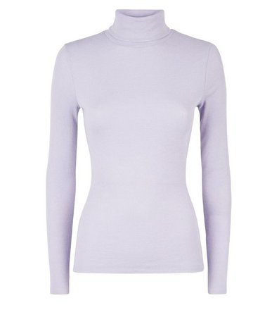 Lilac Ribbed Roll Neck Top | New Look
