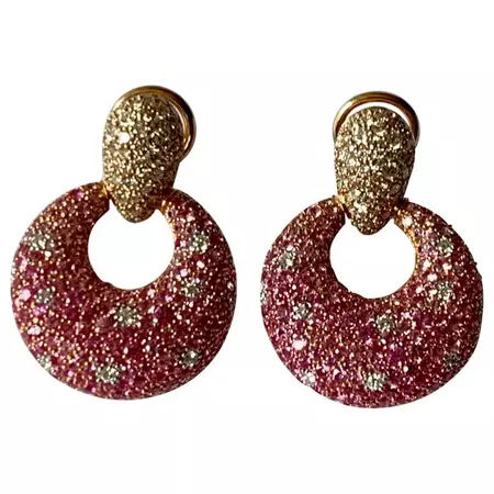 Eye-catching 18 Karat Pink Gold Earrings Pink Sapphire and Diamonds For Sale at 1stDibs | eye catching 18