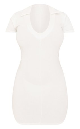 Shape White Crinkle Rib Short Sleeve Bodycon Dress | PrettyLittleThing USA