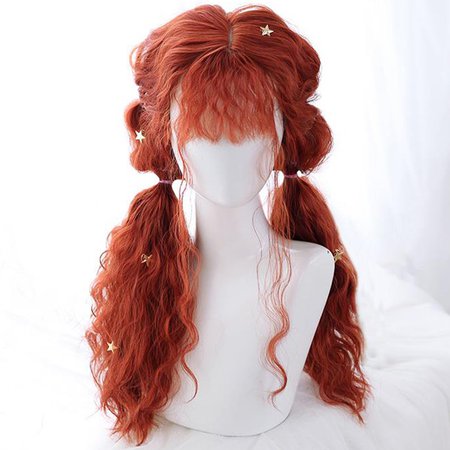 25.5 Inch Orange Red Long Curly Hair Wig Full Headdress Lolita | Etsy