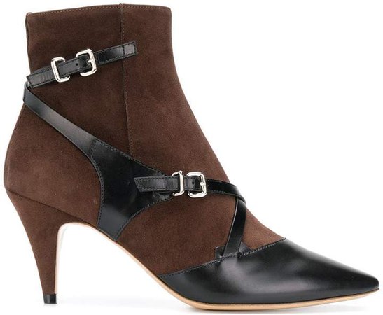 pointed buckled ankle boots