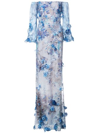Marchesa Notte, floral embroidered gown