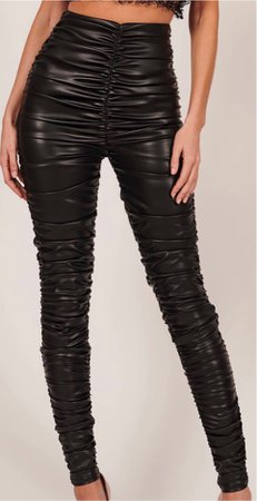 Black High Waist Leather Ruffle Pants