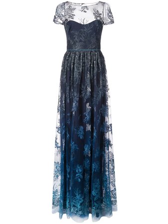 Marchesa Notte Sheer Floral Embroidered Gown - Farfetch