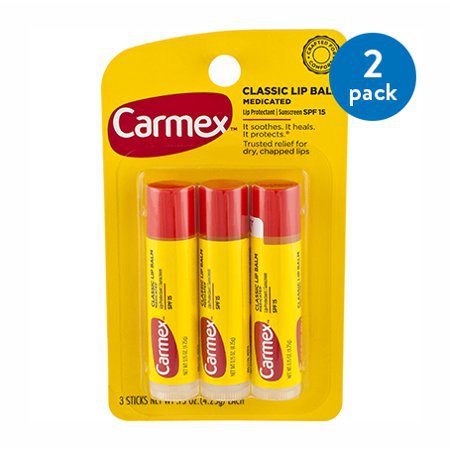 (2 Pack) Carmex Classic Lip Balm Medicated Sunscreen, SPF 15, .15 oz, 3 count - Walmart.com