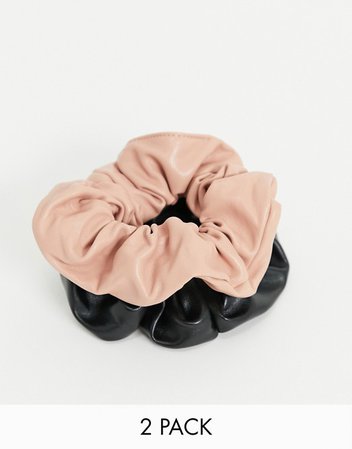 ALDO Greville 2 pack PU scrunchies in blush and black | ASOS