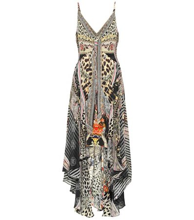 Embellished printed silk midi dress