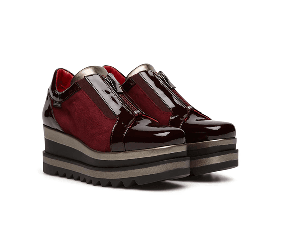 burgundy suede and leather wedge shoes