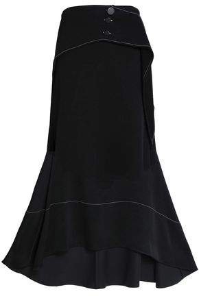Asymmetric Satin-crepe Midi Skirt