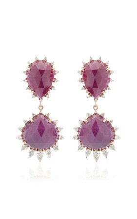 Halo 18k Rose Gold Ruby And Diamond Earrings By Kathryn Elyse | Moda Operandi
