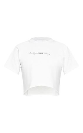PRETTYLITTLETHING Petite White Slogan Cropped T-Shirt | PrettyLittleThing USA