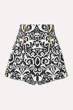 Embroidered Printed Cotton-blend Twill Shorts - Black