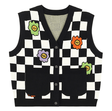 TAKA Original Fun Growing daisy spring aesthetic white and black check vest