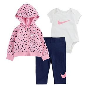 Baby Girl Nike Bodysuit, Zip Hoodie and Leggings 3-Piece Set | Kohls