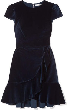 Alice Olivia - Enid Ruffled Velvet Mini Dress - Navy